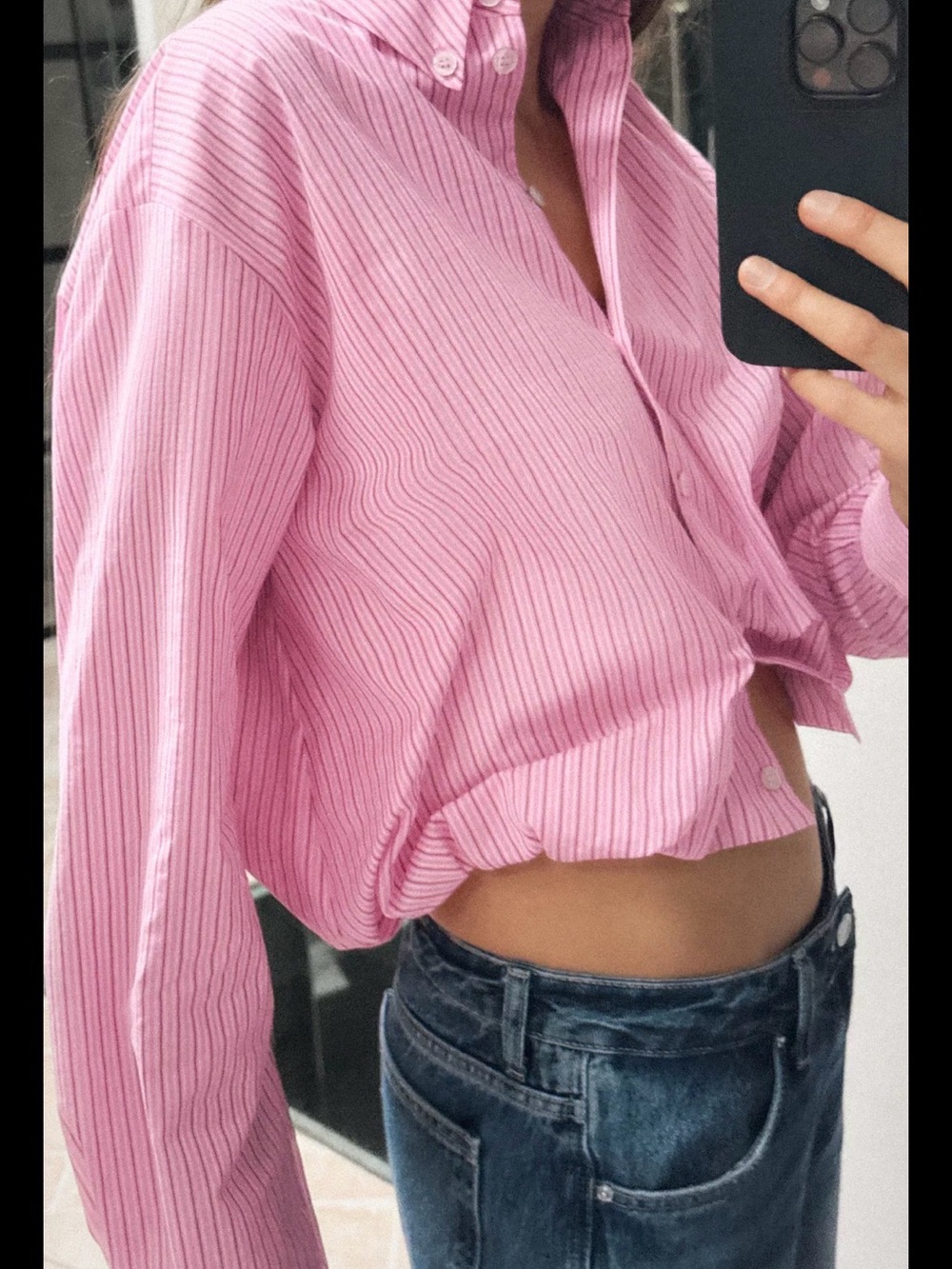 Zara Pink Striped Bubble Poplin Button-Down Shirt
